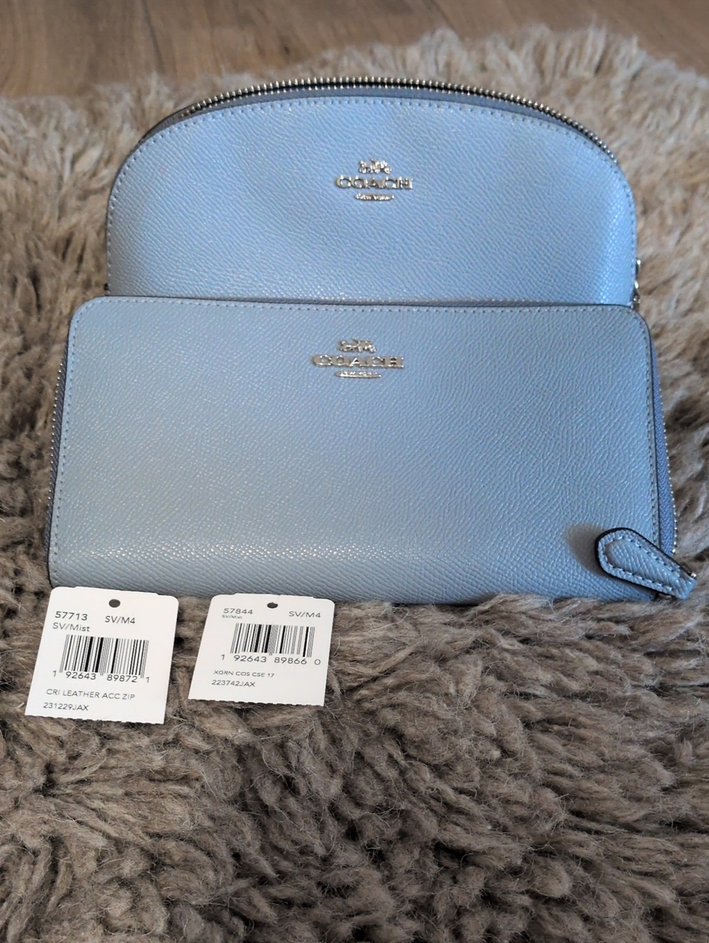 Coach Mist Blue Leather Zip Wallet and Pouch Set - Light Blue